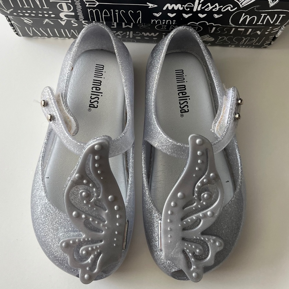 Mini Melissa Silver Glitter Shoes